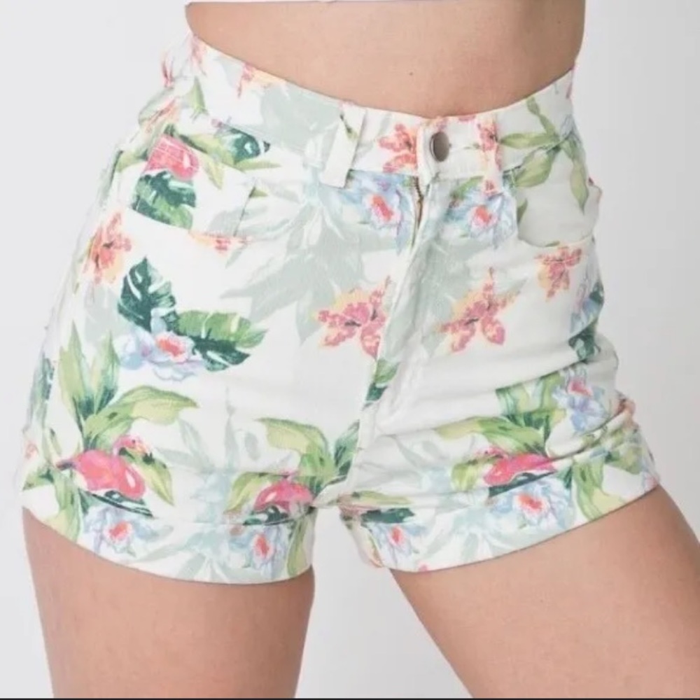 American Apparel high waisted flamingo print shorts